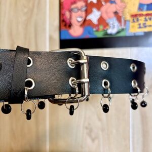Vintage Black Rivet Bead Fringe Belt 90s 2000s